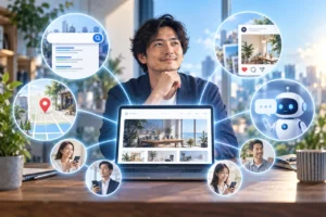 AI時代に自営業者がホームページを情報発信の拠点として活用するイメージ