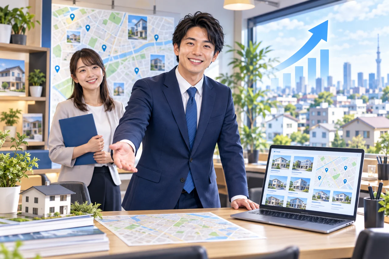 地域の不動産会社が自社サイトのSEOに取り組むイメージ