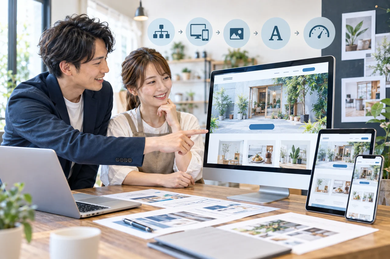 事業者と制作者がホームページを現代的に改善するイメージ