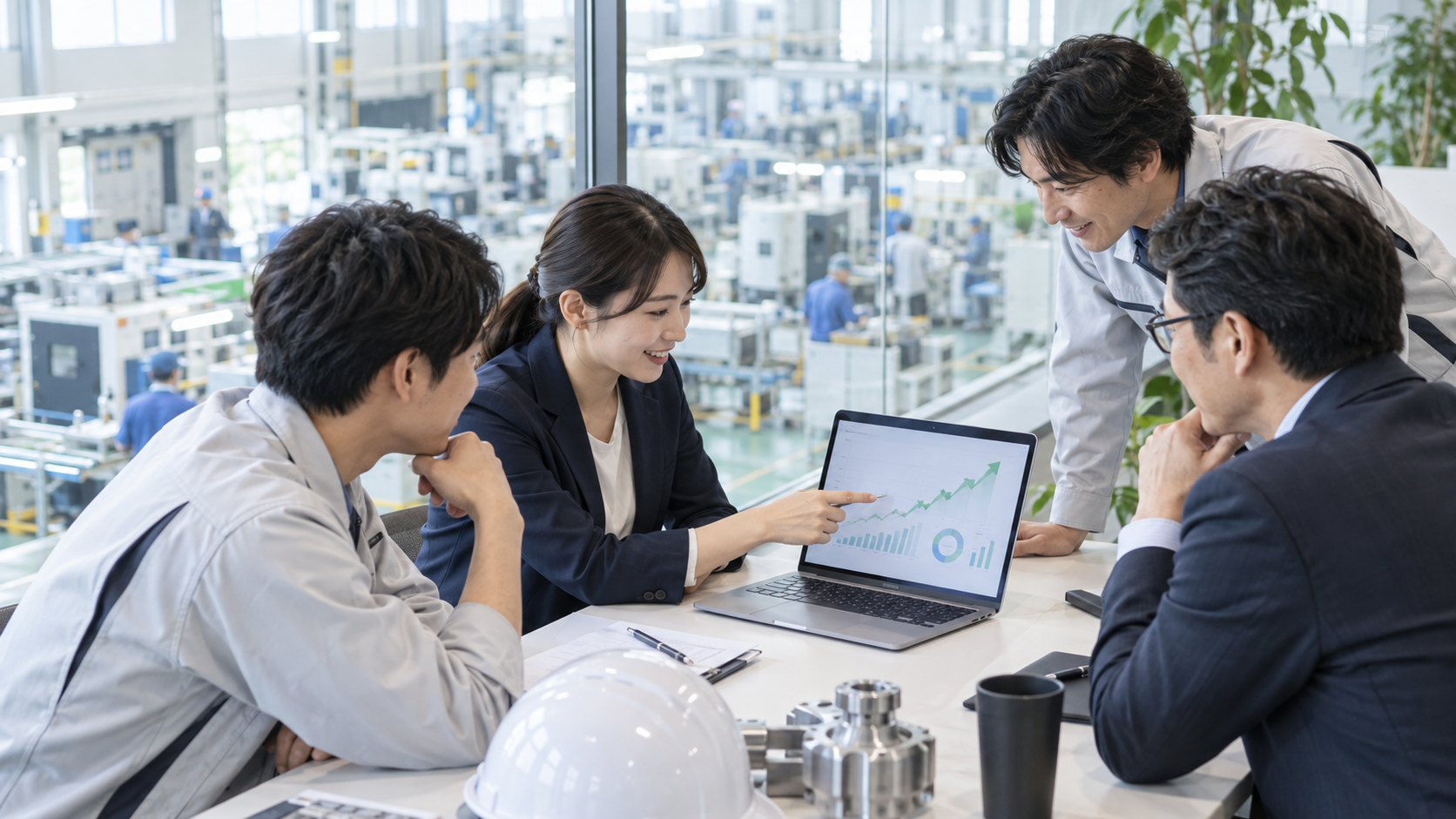 製造業チームがSEO成果を確認するイメージ