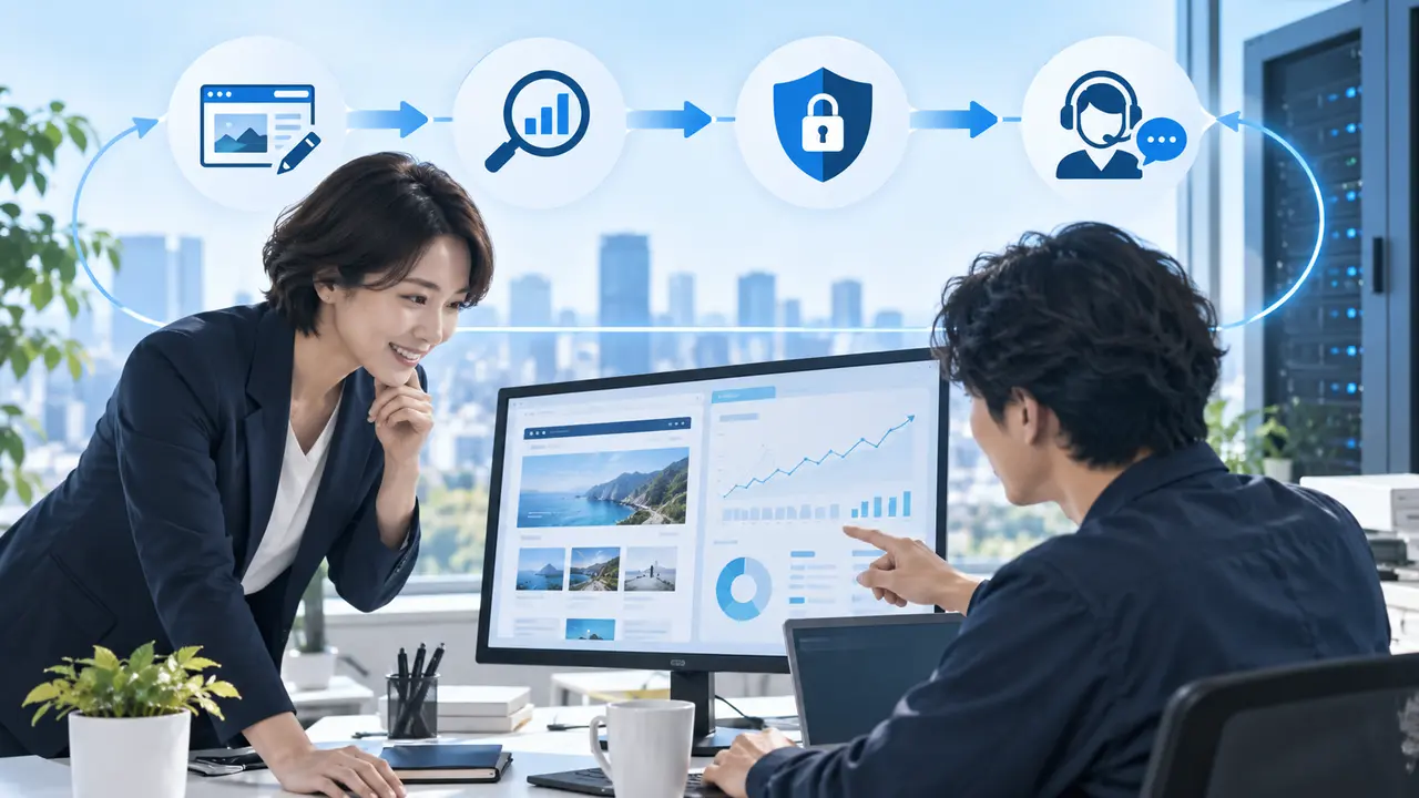 ホームページ公開後の更新・SEO・保守を行うイメージ