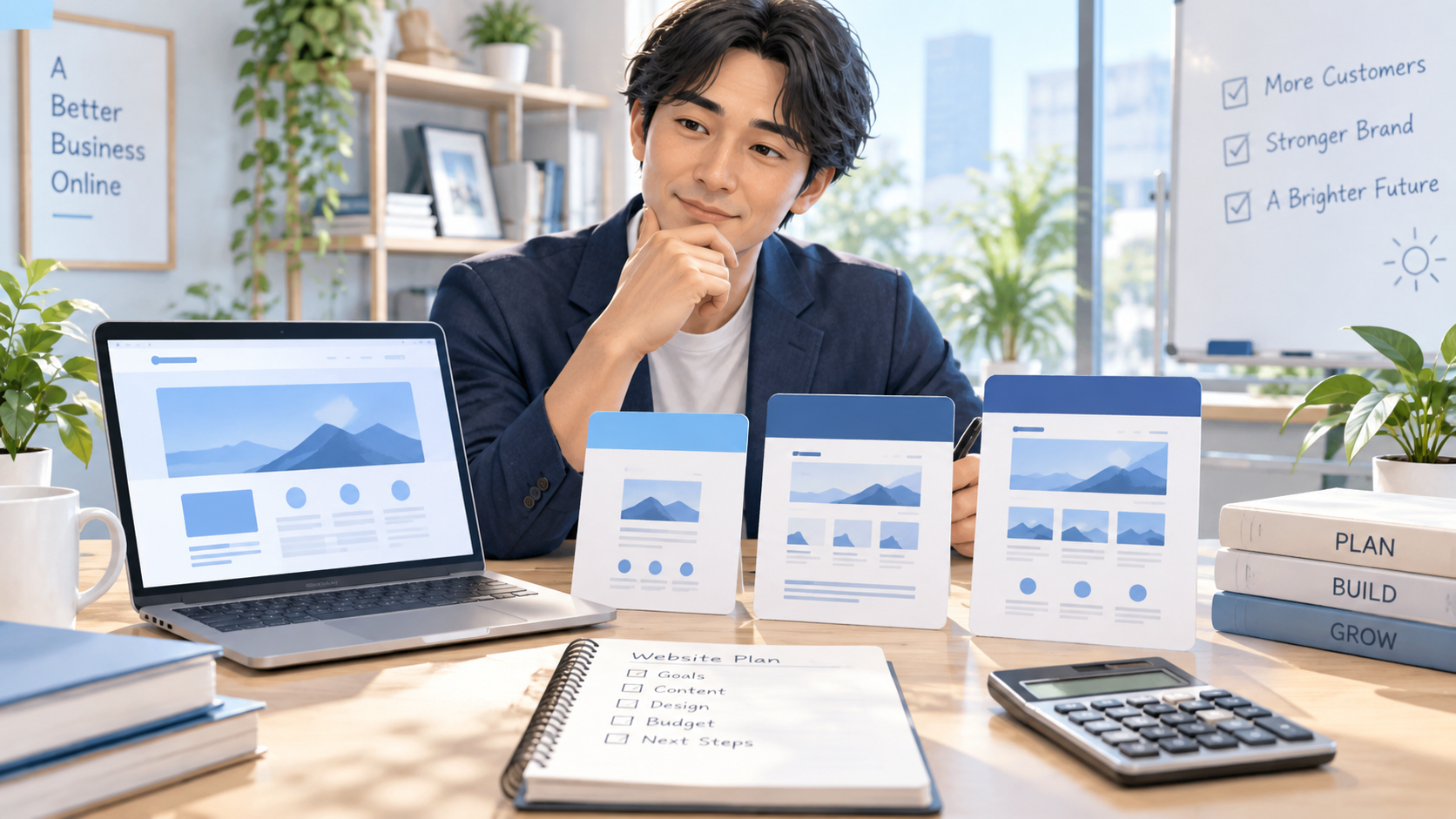ホームページ制作の予算を規模別に検討するイメージ
