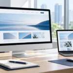 Webサイトのリニューアルを検討するデスクとパソコン