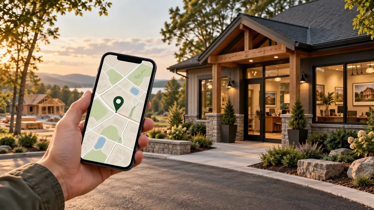 スマートフォンの地図から地域の工務店を探すイメージ