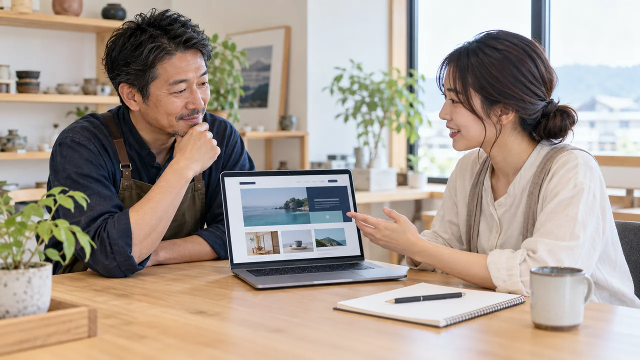 Webサイトの予算と制作方針を相談する様子