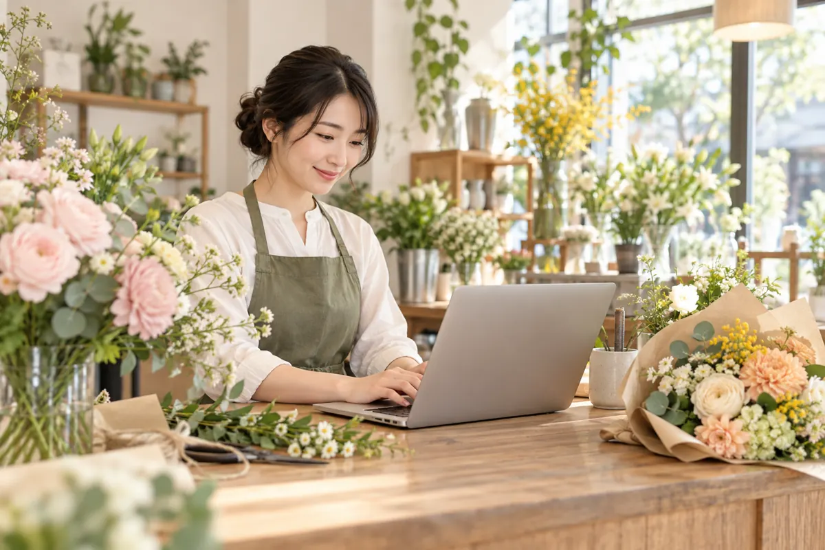 花屋でホームページを更新するイメージ