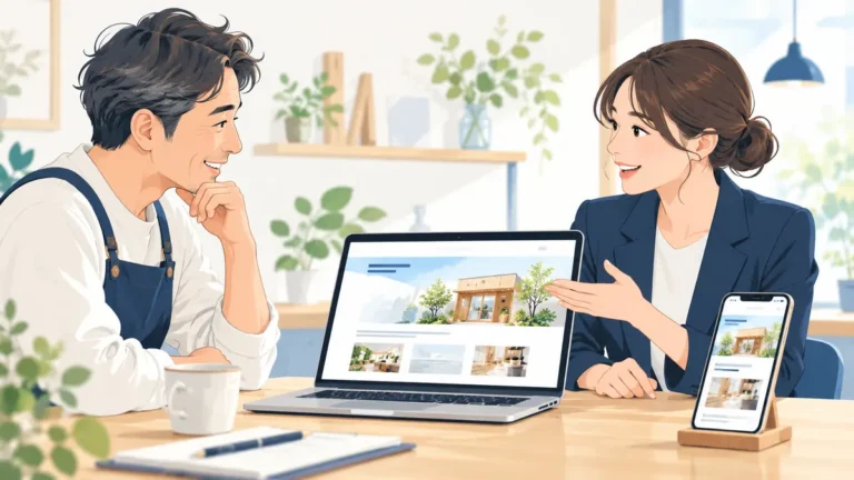 中小企業のホームページについて相談する経営者と制作担当者