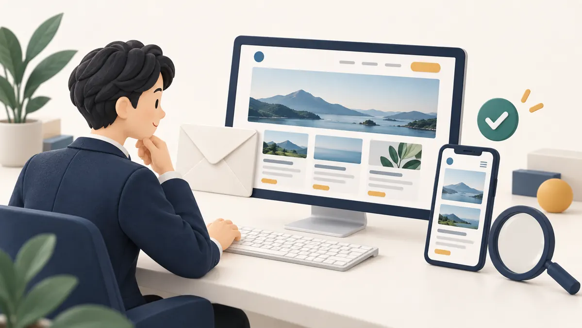 移管後のサイト表示とメール動作を確認するイメージ