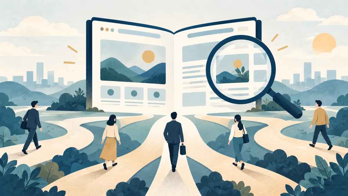 Webサイトへ読者がたどり着く様子を表したイラスト